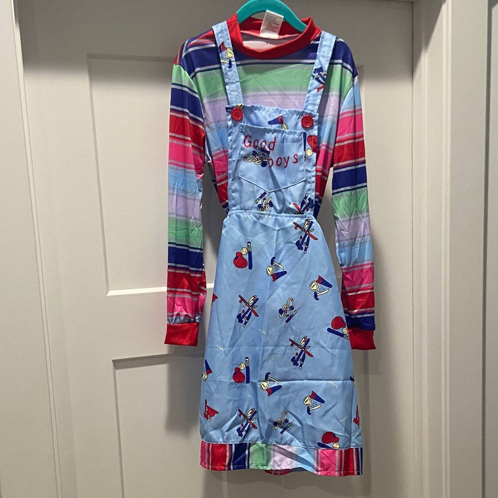 Chucky cosplay Halloween costume 2 piece long sleeve shirt and jumper dress 130